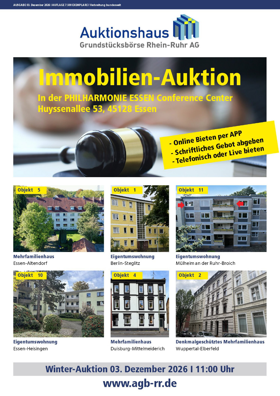 Katalog für die Immobilien-Auktion am 3. Dezember 2026